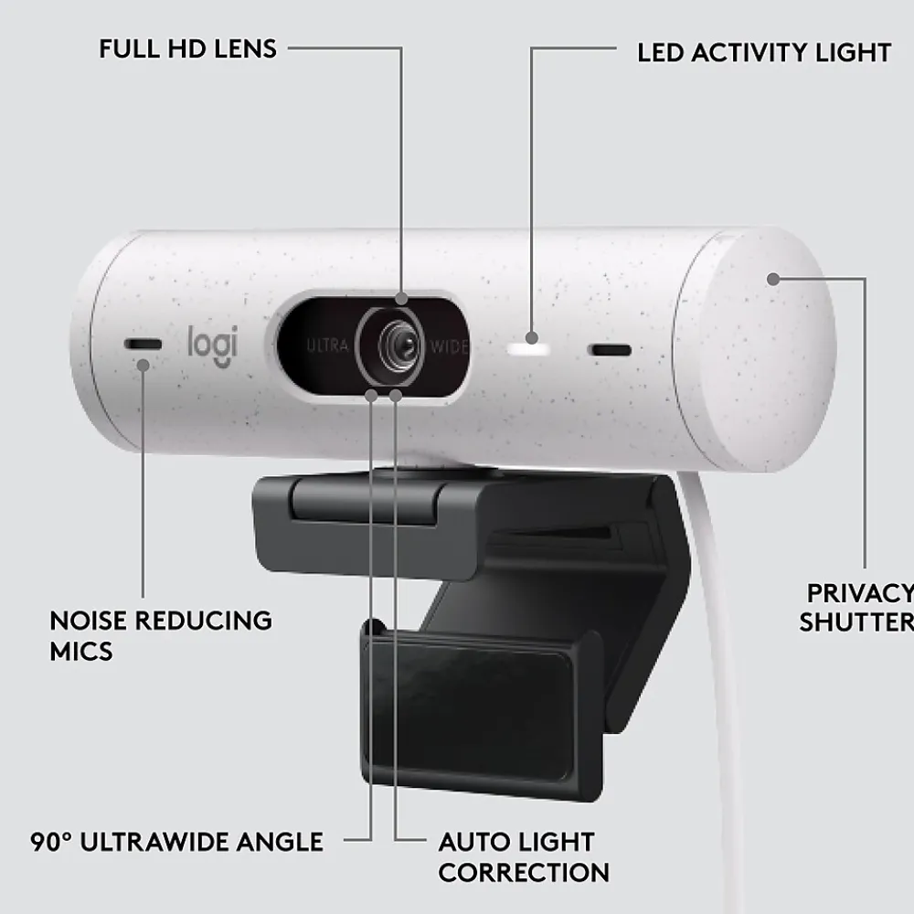 Hot Logitech Brio 500 HD Webcam, 4 Megapixels, (960-001427) Off-White