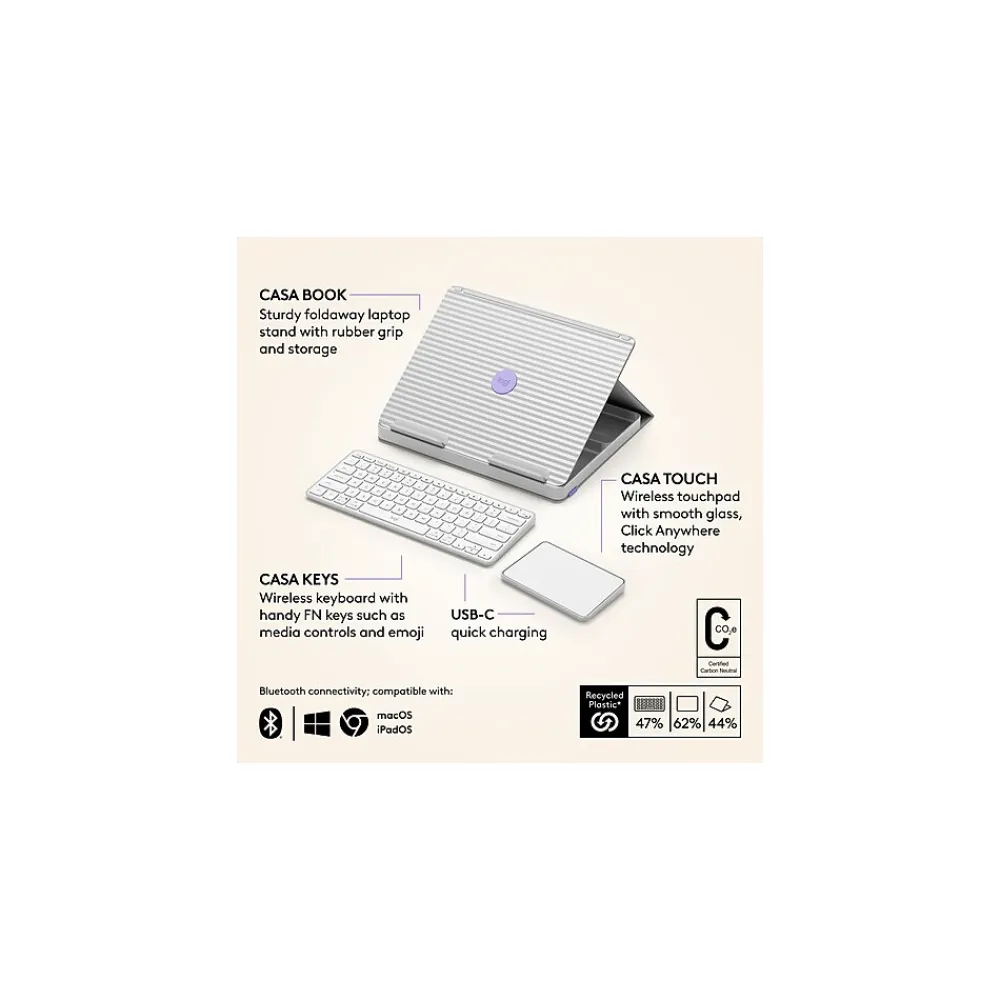 Casa Pop-Up Desk Work From Home Kit: Laptop Stand, Keyboard, Touchpad & Storage, Nordic Calm (920-011238)<Logitech Online
