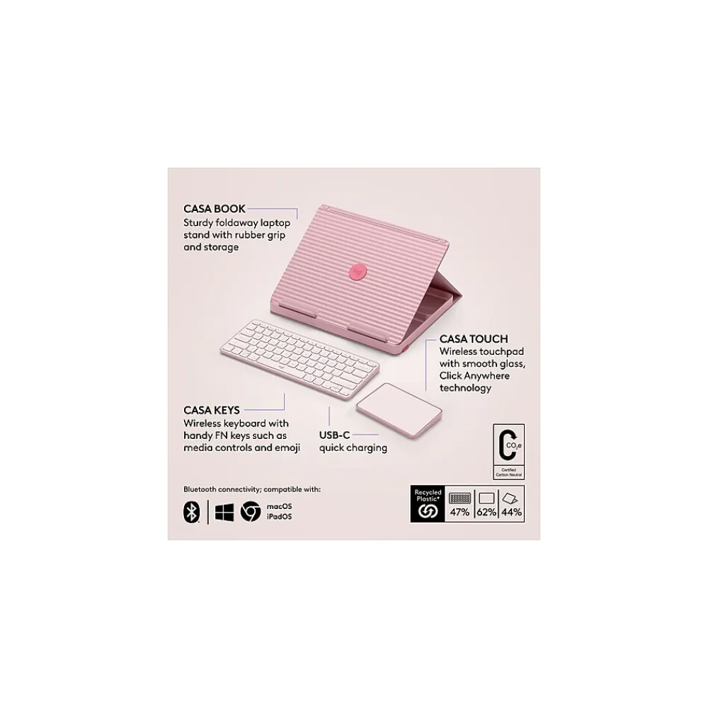 Casa Pop-Up Desk Work From Home Kit: Laptop Stand, Keyboard, Touchpad & Storage, Bohemian Blush (920-011237)<Logitech New
