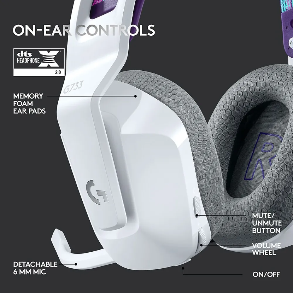 Outlet Logitech G Series G733 Wireless Over-the-Ear Gaming Headset, (981-000882) White
