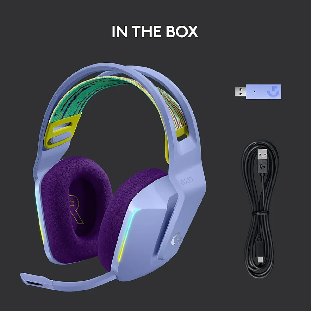 Online Logitech G Series G733 Wireless Over-the-Ear Gaming Headset, (981-000889) Lilac