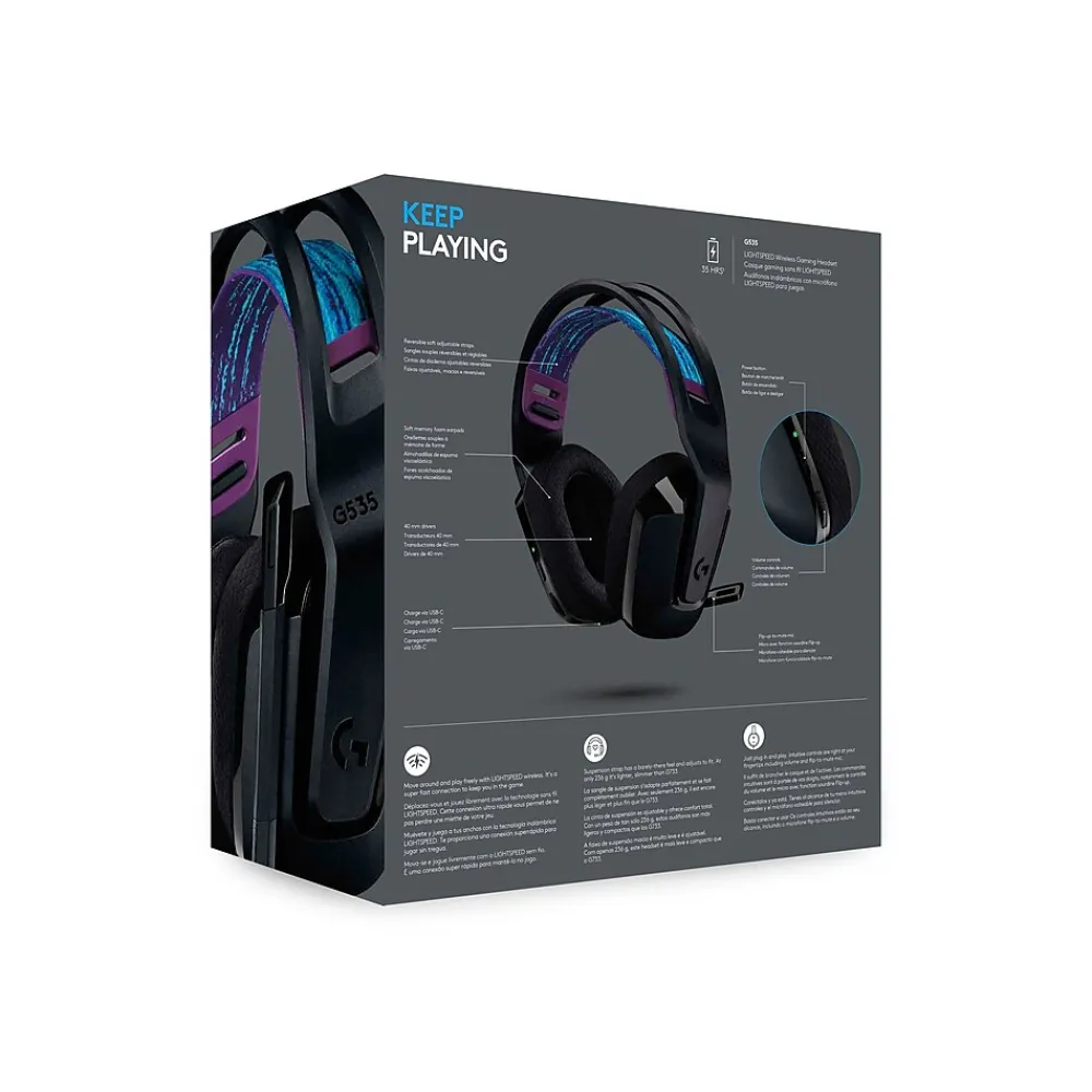 Logitech G535 Wireless Stereo Over-the-Ear Gaming Headset, Black (981-000971)