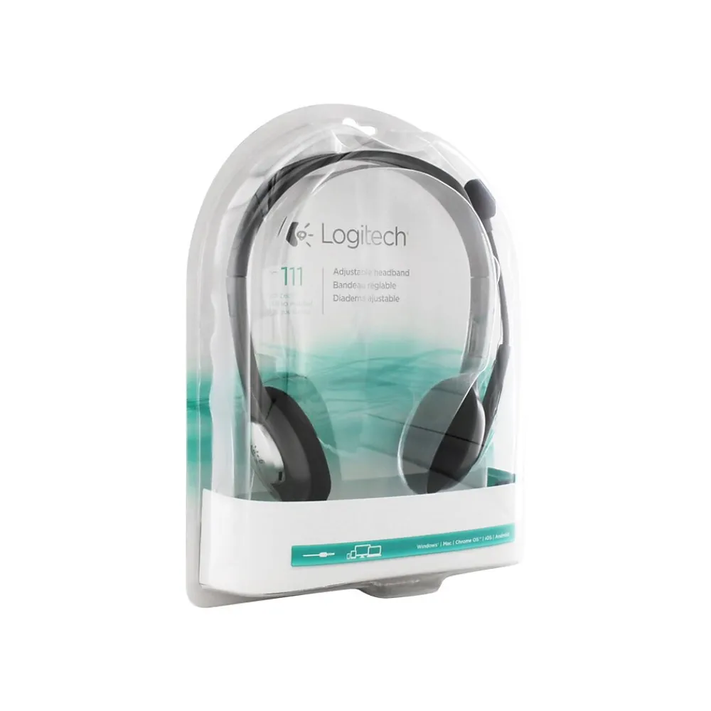 Sale Logitech H111 3.5mm Stereo Computer Headset, On-Ear, Black (981-000612)