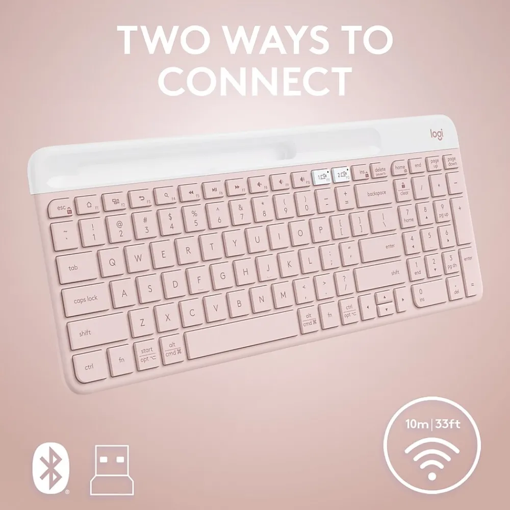 Logitech K585 Slim Multi-Device Wireless Keyboard, Rose (920-011477)