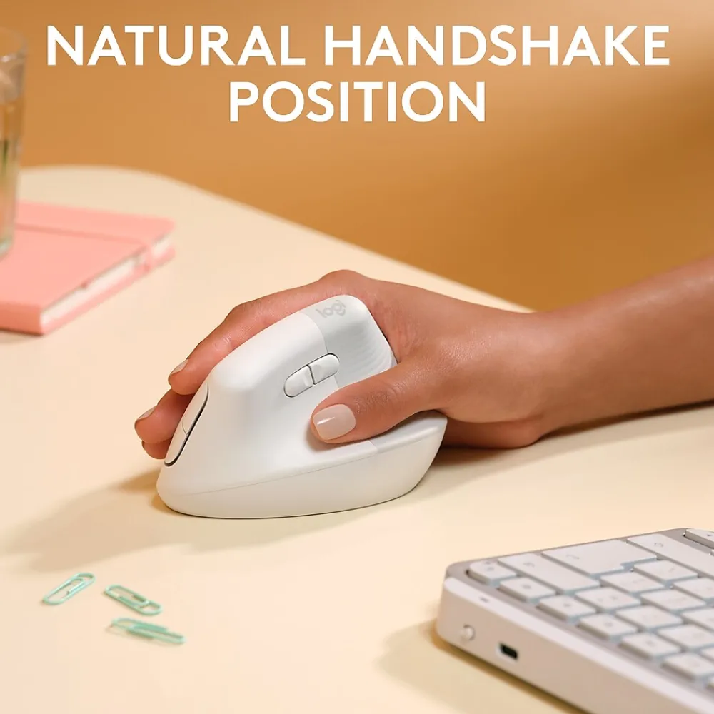 Logitech Lift Vertical Ergonomic Wireless Optical Mouse for Mac, (910-006471) White