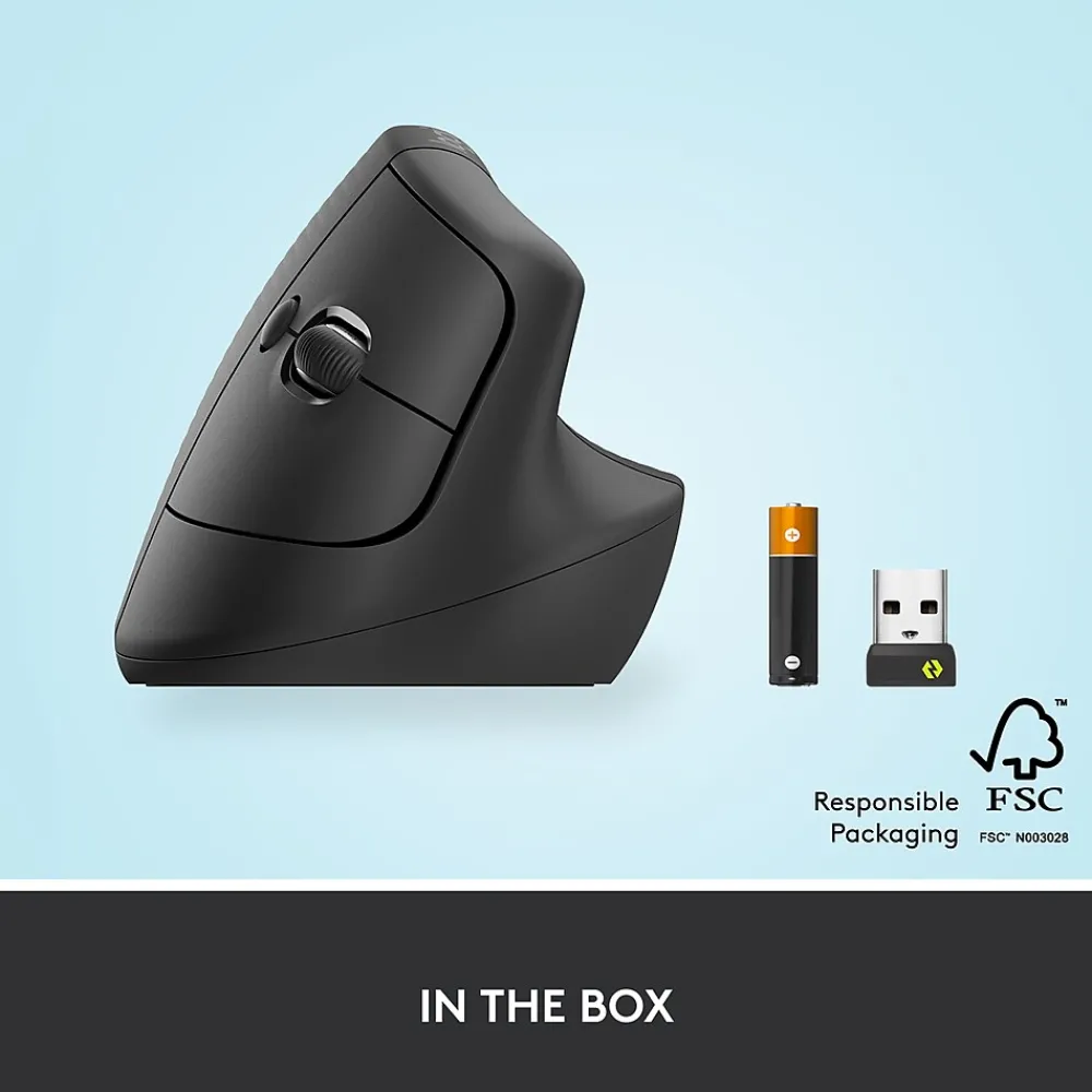 Best Logitech Lift Vertical Wireless Ergonomic Vertical Optical Bluetooth & USB Mouse, (910-006466) Graphite