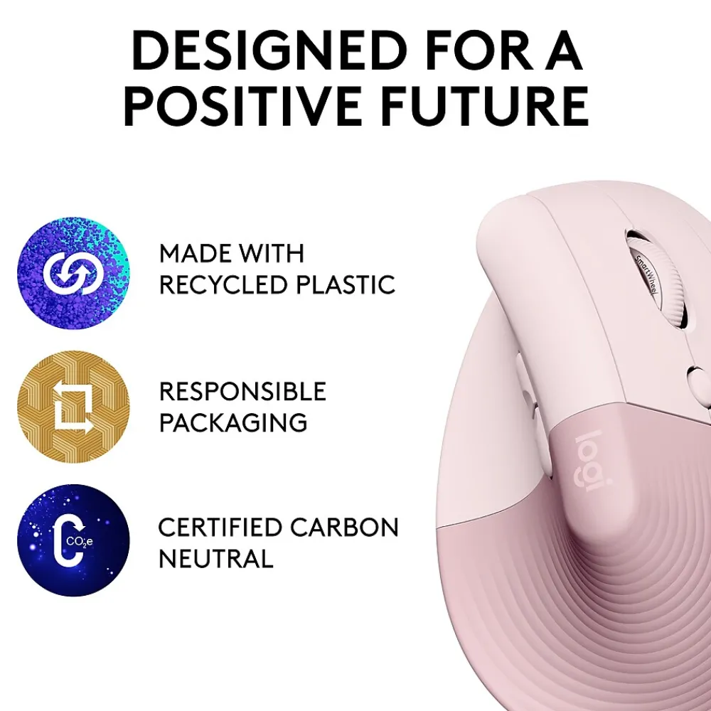 Sale Logitech Lift Wireless Ergonomic Vertical Optical Bluetooth & USB Mouse, (910-006472) Rose