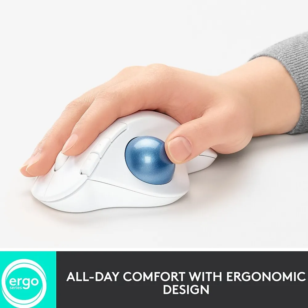 Hot Logitech M575 Ergonomic Wireless Trackball USB Mouse, (910-005868) Off-White