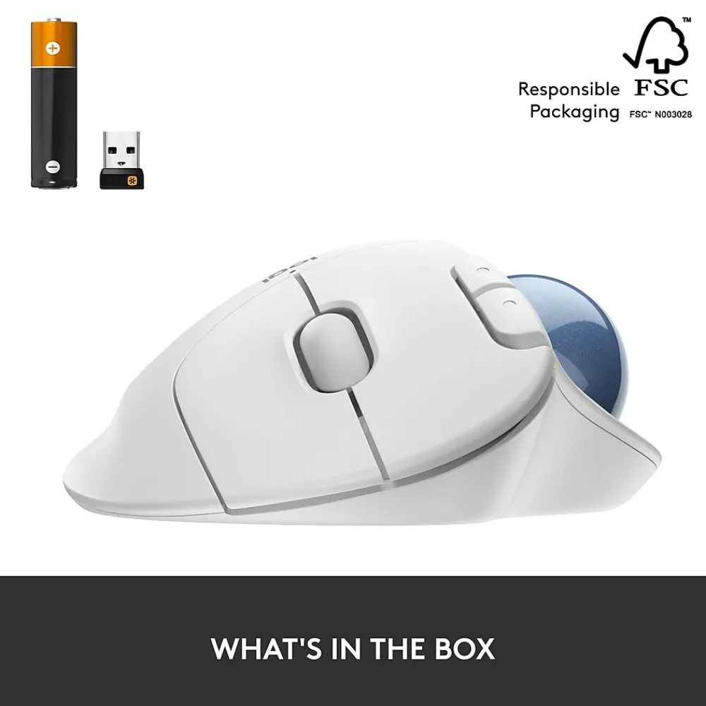 Hot Logitech M575 Ergonomic Wireless Trackball USB Mouse, (910-005868) Off-White