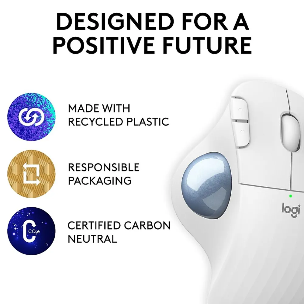 Hot Logitech M575 Ergonomic Wireless Trackball USB Mouse, (910-005868) Off-White