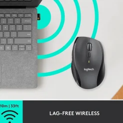 Outlet Logitech Marathon M705 Wireless Ergonomic Optical USB Mouse, Charcoal (910-001935)