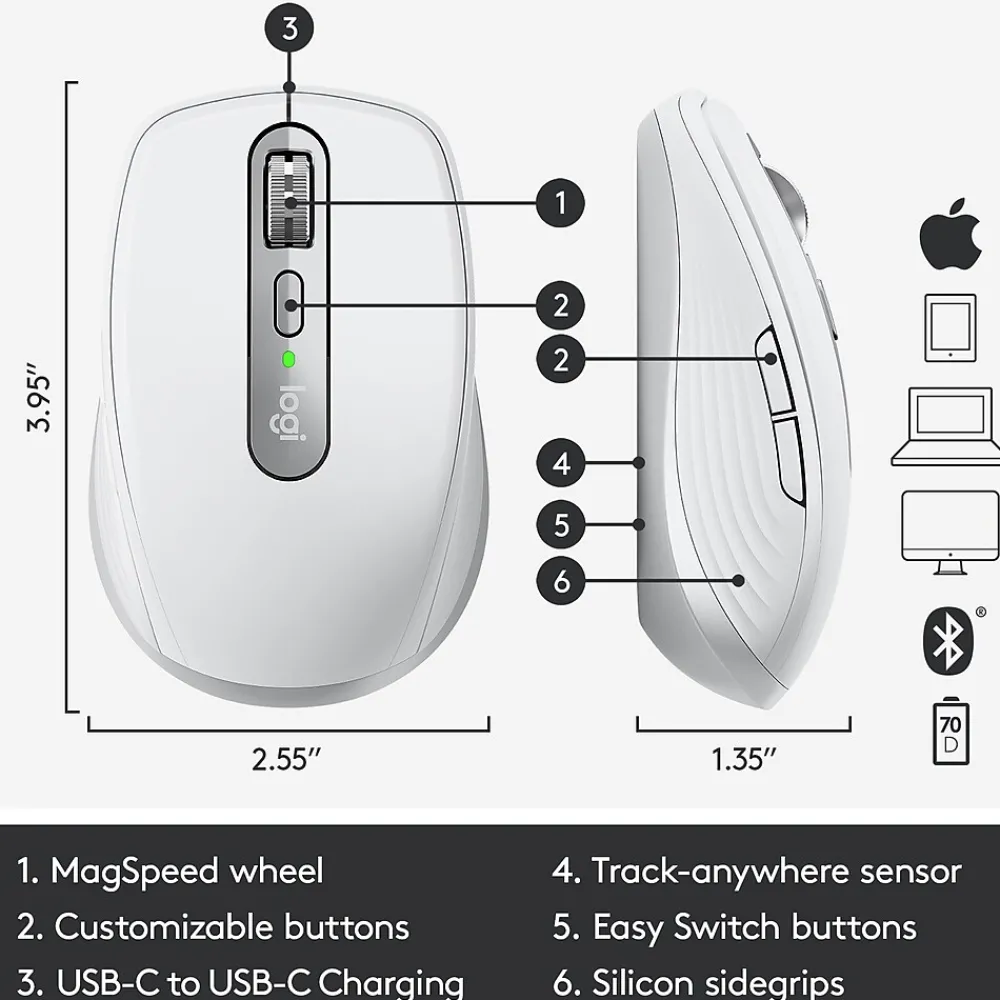 Discount Logitech MX Anywhere 3 for Mac Ergonomic Wireless Laser Mouse, Pale Gray (910-005899)