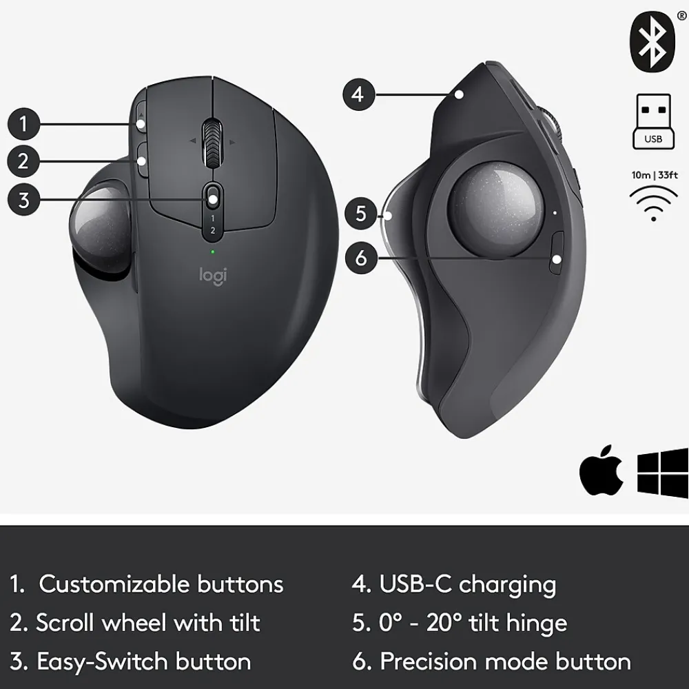 Discount Logitech MX Ergo Plus Wireless Ergonomic Optical 2.4 GHz Mouse, Black (910-005178)