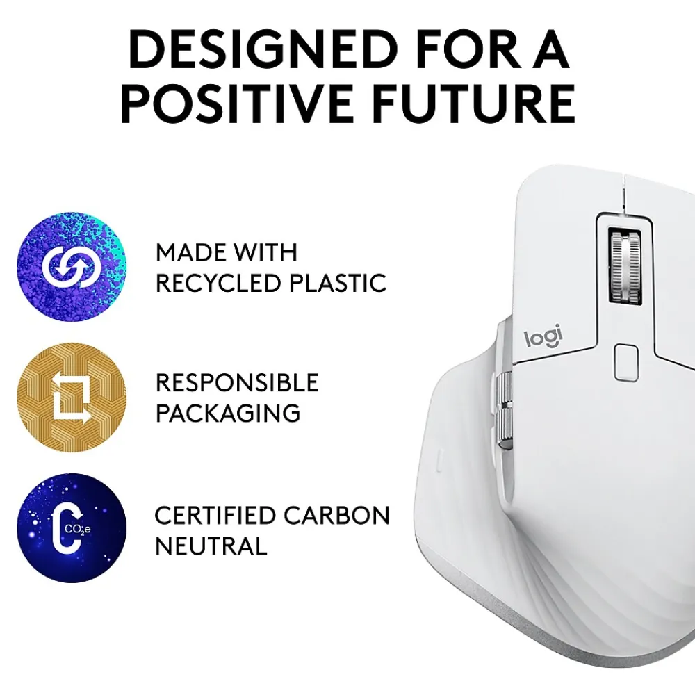 Discount Logitech MX Master 3S Wireless Ergonomic Optical Bluetooth & USB Mouse, Pale Gray (910-006558)