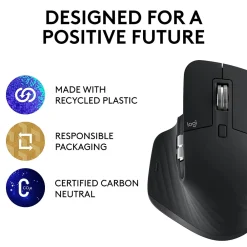 New Logitech MX Master 3S Wireless Ergonomic Optical Bluetooth & USB Mouse, Black (910-006556)
