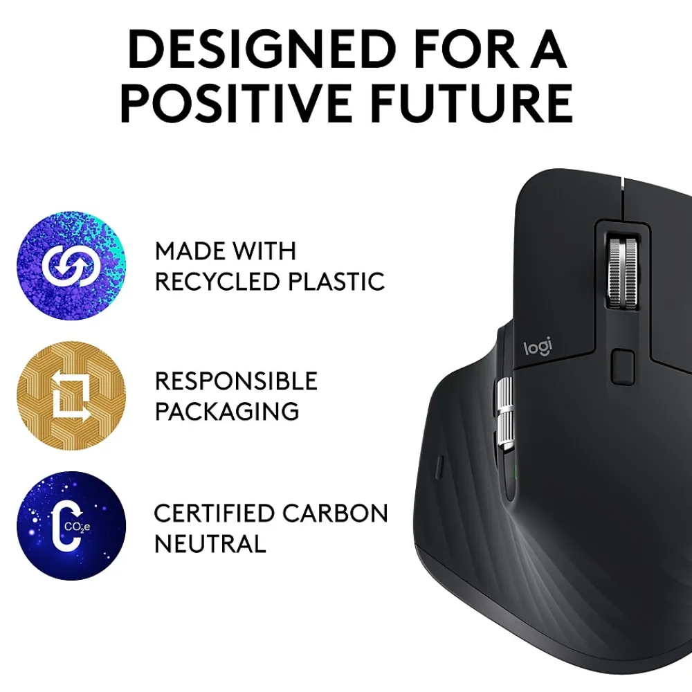 New Logitech MX Master 3S Wireless Ergonomic Optical Bluetooth & USB Mouse, Black (910-006556)