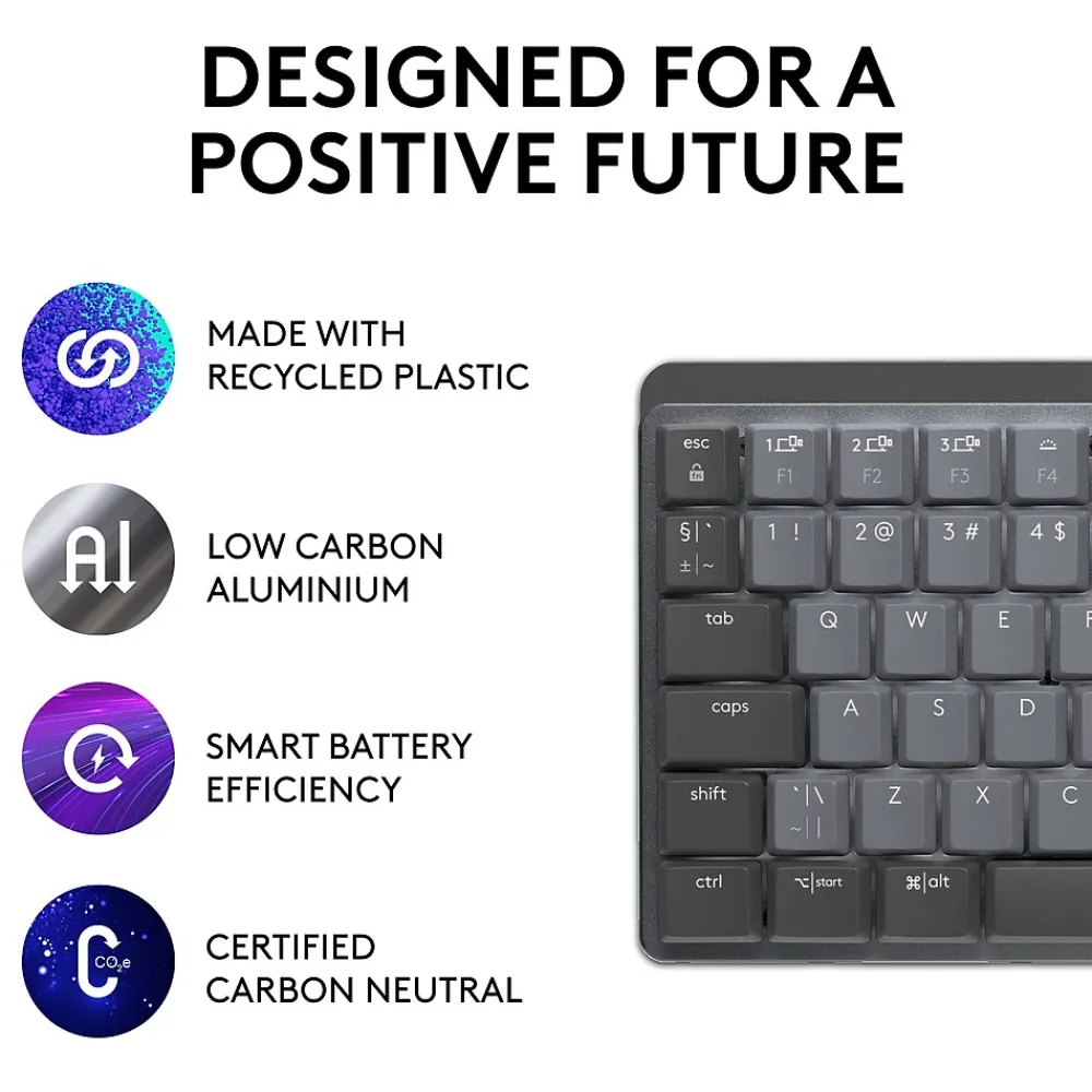 Clearance Logitech MX Mechanical Mini Illuminated Wireless Ergonomic Keyboard, Gray/Black (920-010550)