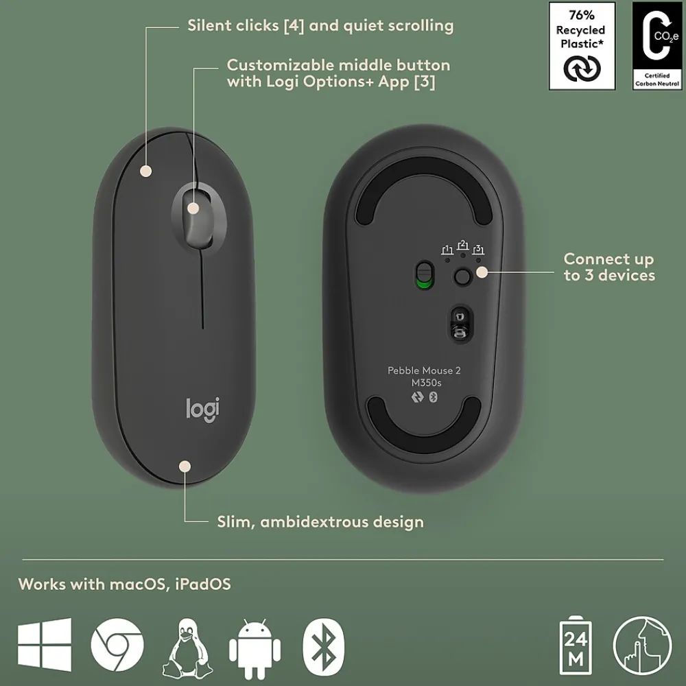 Online Logitech Pebble 2 Wireless Mouse Keyboard Combo, (920-012200) Tonal Graphite