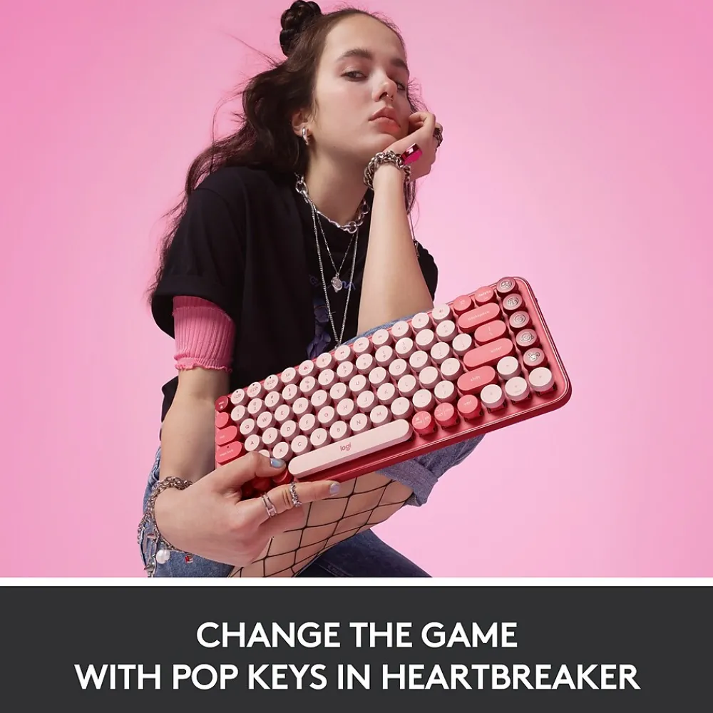 Online Logitech POP Keys Wireless Bluetooth Mechanical Keyboard, Heartbreaker (920-010709)