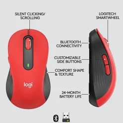 New Logitech Signature M650 L Wireless Optical USB Mouse, (910-006358) Classic Red