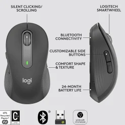 Clearance Logitech Signature M650 Large Wireless Ergonomic Optical Bluetooth & USB Mouse, (910-006231) Graphite