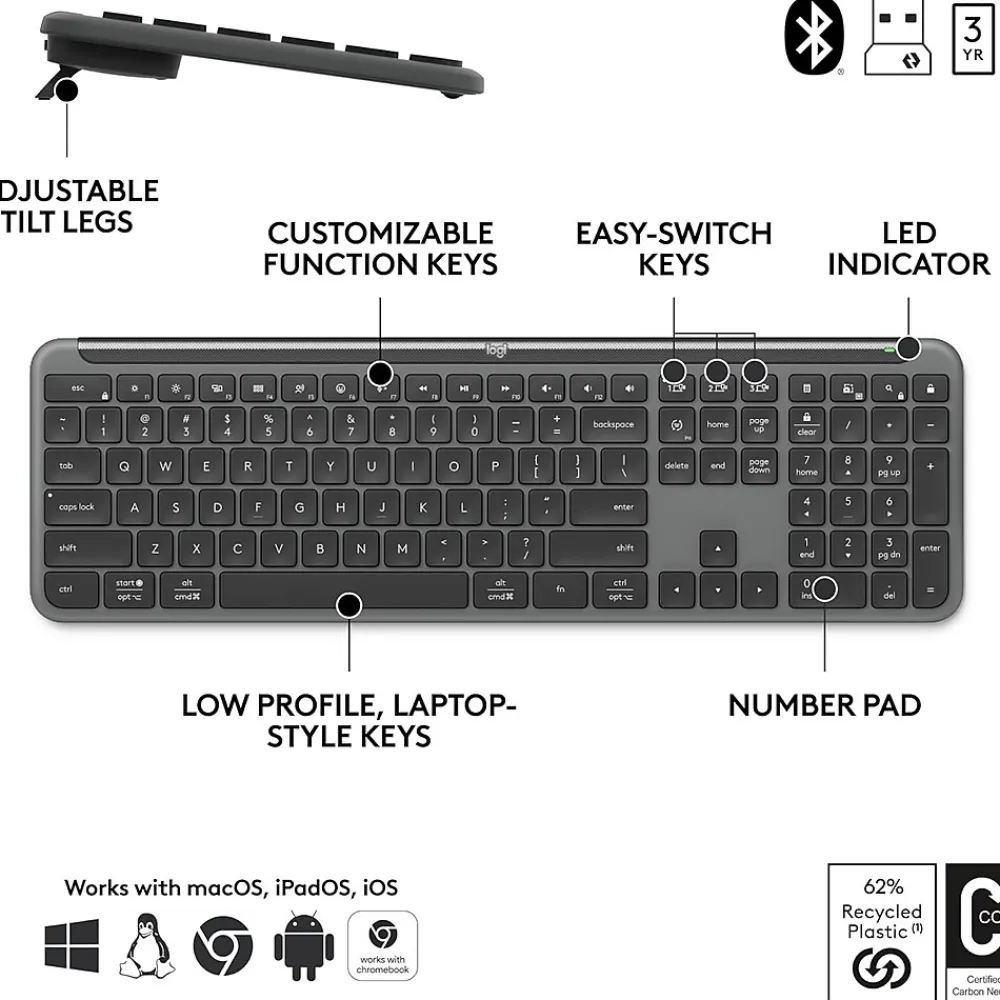 Best Logitech Signature Slim MK955 Wireless Keyboard and Mouse Combo, Graphite (920-012427)