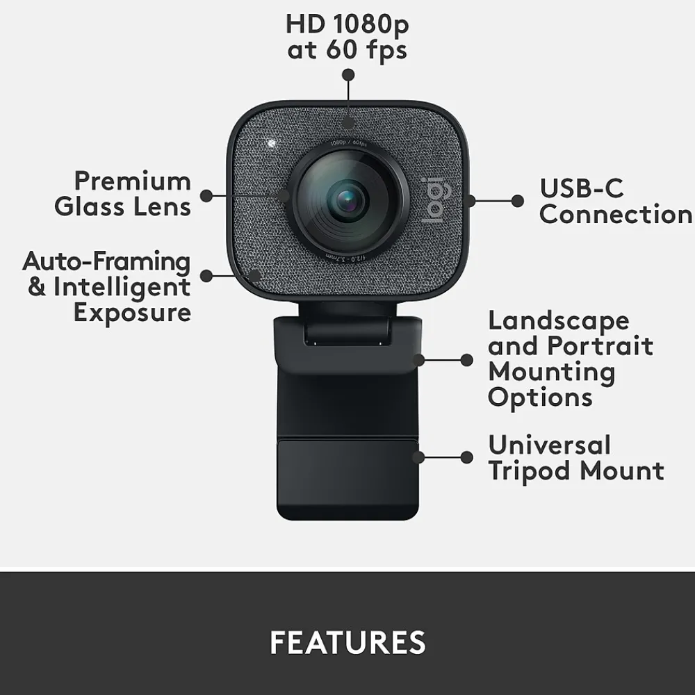 Online Logitech StreamCam Plus Webcam, Black (960-001280)
