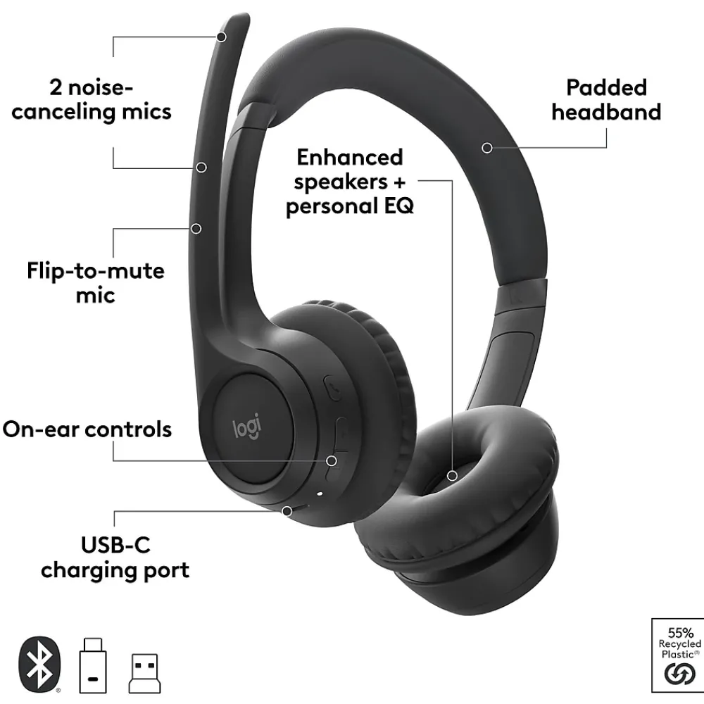 Hot Logitech Zone 305 Wireless Noise Canceling Bluetooth Headset, Black (981-001452)