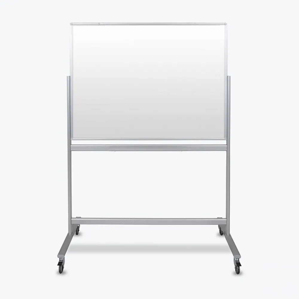 Dry Erase*Luxor Double Sided Mobile Magnetic Glass Marker Board, Aluminum, 48x36 (MMGB4836)