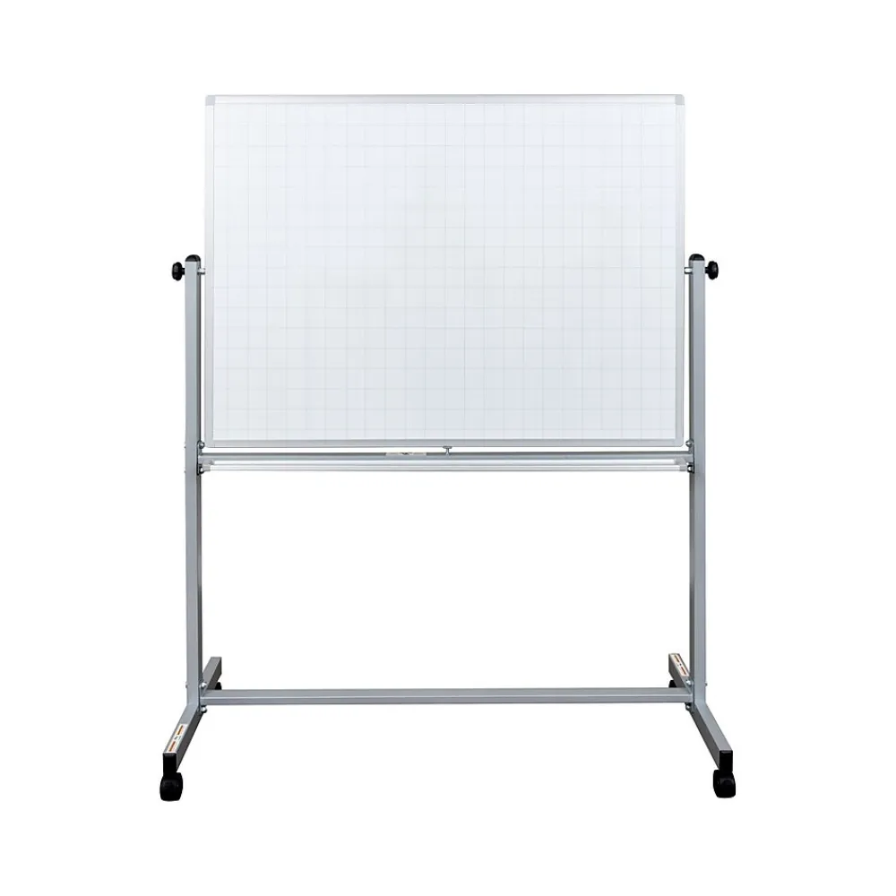Dry Erase*Luxor Dry-Erase Mobile Combination Ghost Grid/Whiteboard, Aluminum Frame, 36" x 48" (MB4836LB)