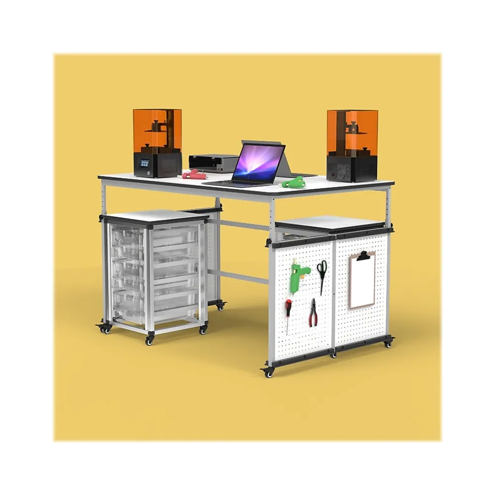 Standing Desks*Luxor 32"-38"H Adjustable Standing Modular Makerspace and Science Lab Table, White (DTTB001)
