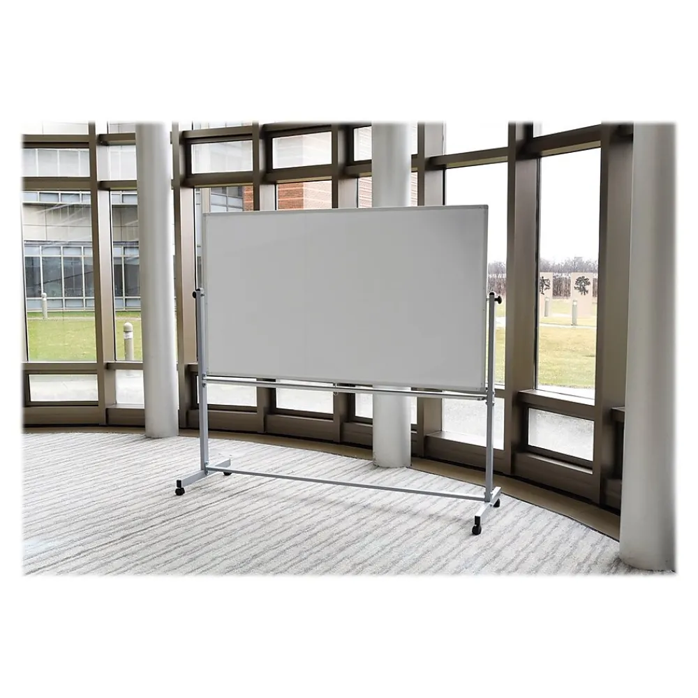 Dry Erase*Luxor Steel Mobile Dry-Erase Whiteboard, Aluminum Frame, 40"H x 72"W (MB7240WW)
