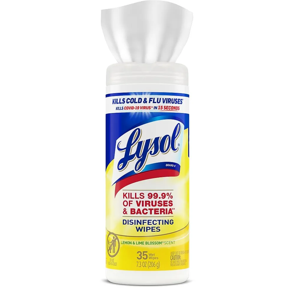 Disinfecting Wipes, Lemon and Lime Blossom, 35 Wipes/Canister, (81145)<Lysol Discount
