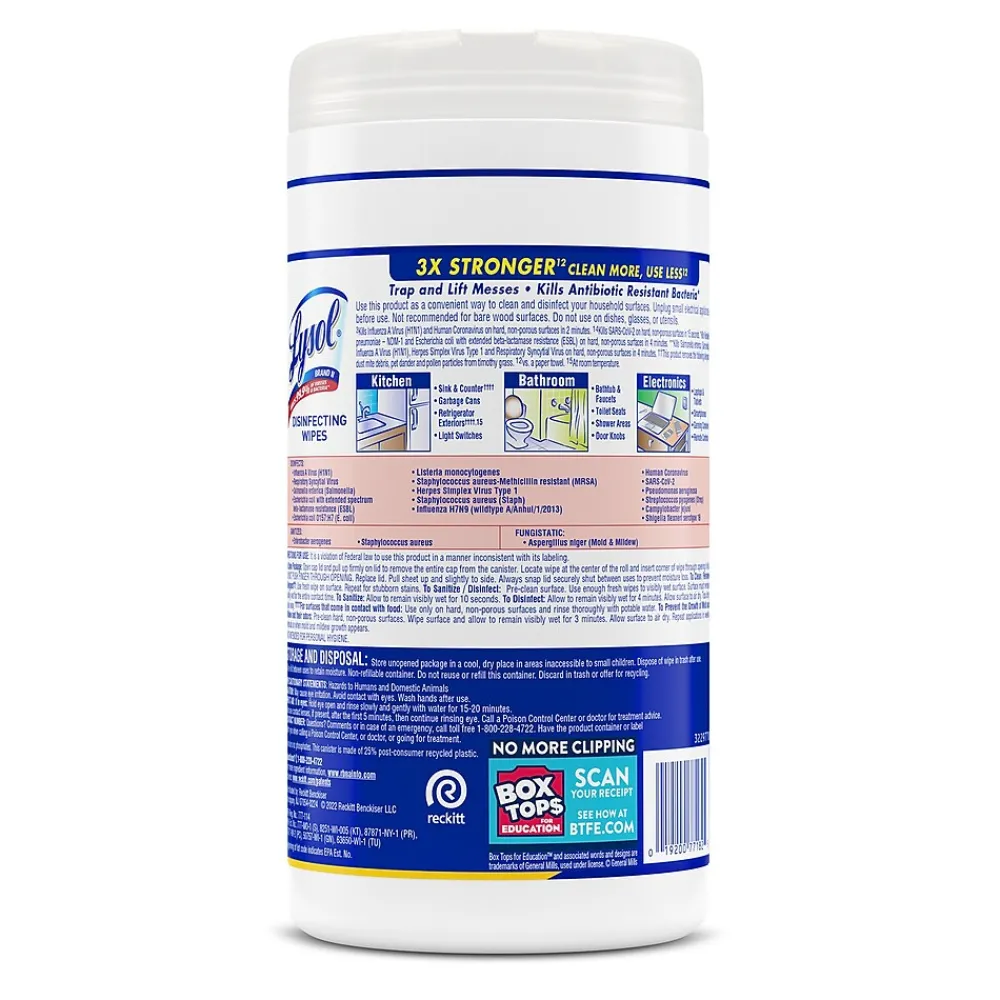Disinfecting Wipes, Lemon & Lime Blossom, 80 Wipes/Canister, 6 Canisters/Carton (1920077182CT)<Lysol Hot