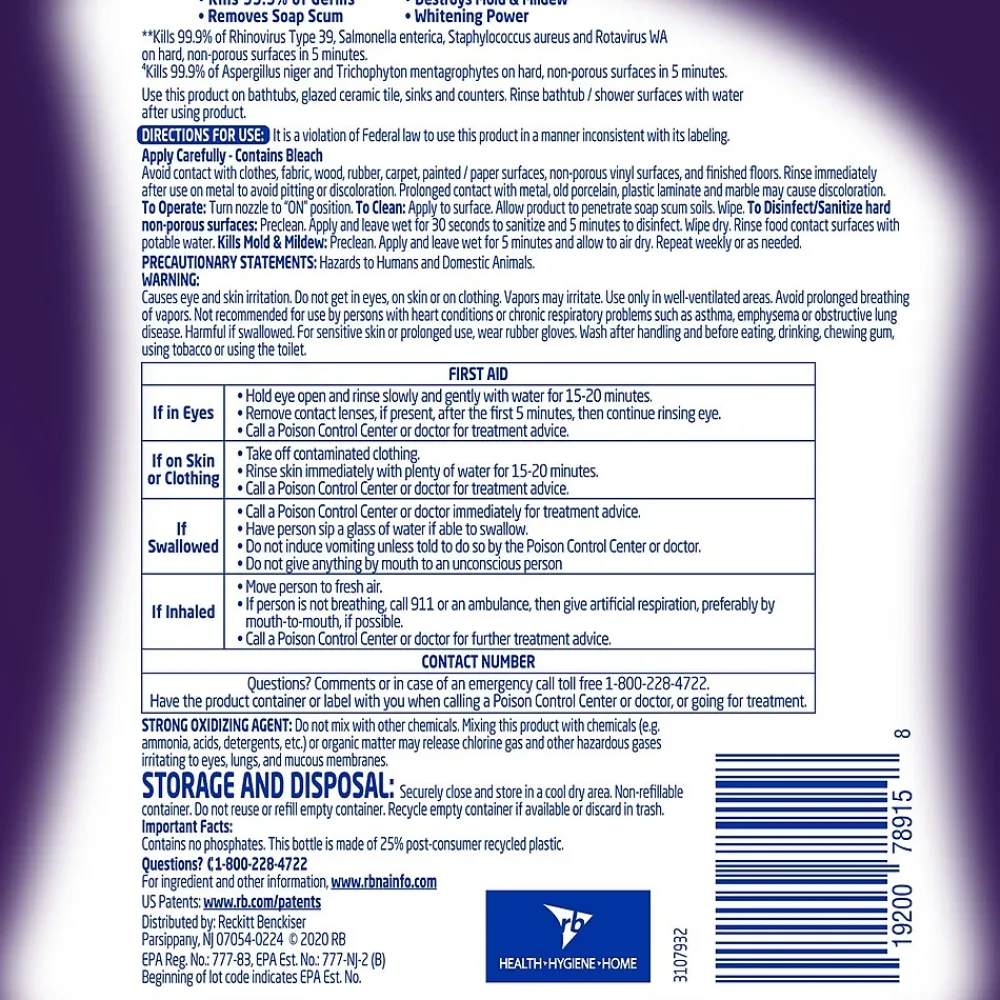Mold & Mildew Remover with Bleach, Unscented, 32 fl oz., 12/Carton (1920078915)<Lysol Outlet