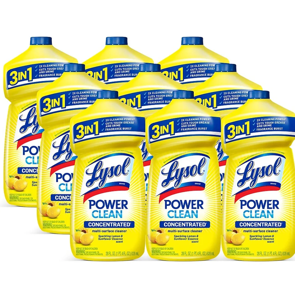 Power Clean Concentrated Multi-Surface Cleaner, Sparkling Lemon & Sunflower Essence Scent, 28 oz, 9/Carton (19200-82513CT)<Lysol Best