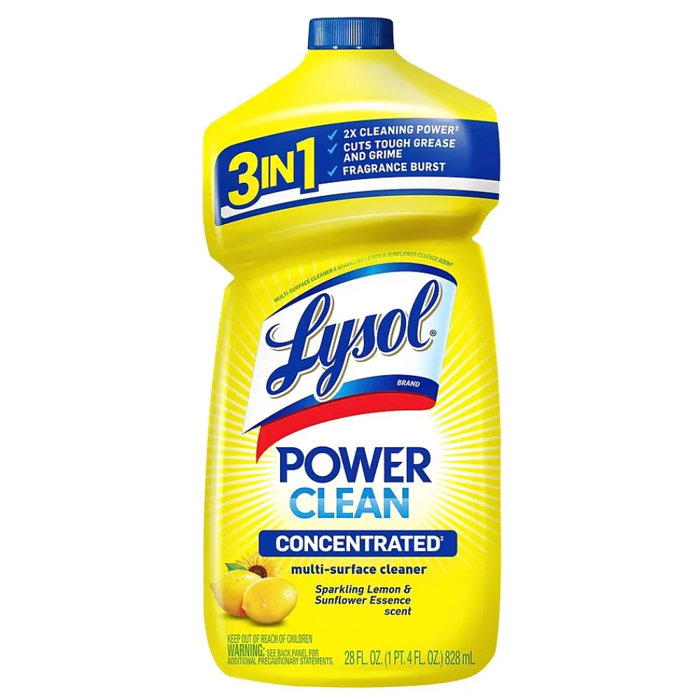 Power Clean Concentrated Multi-Surface Cleaner, Sparkling Lemon & Sunflower Essence Scent, 28 oz, 9/Carton (19200-82513CT)<Lysol Best