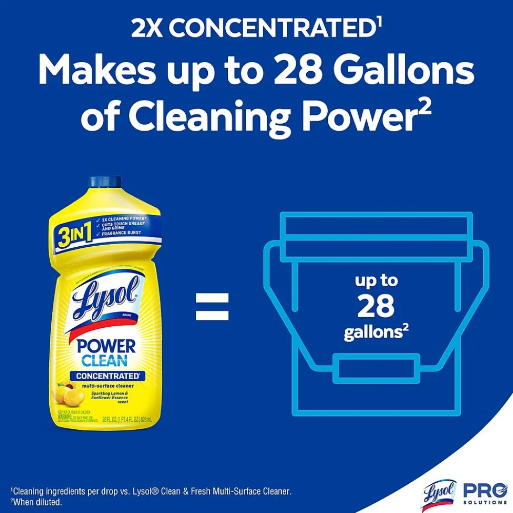 Power Clean Concentrated Multi-Surface Cleaner, Sparkling Lemon & Sunflower Essence Scent, 28 oz, 9/Carton (19200-82513CT)<Lysol Best