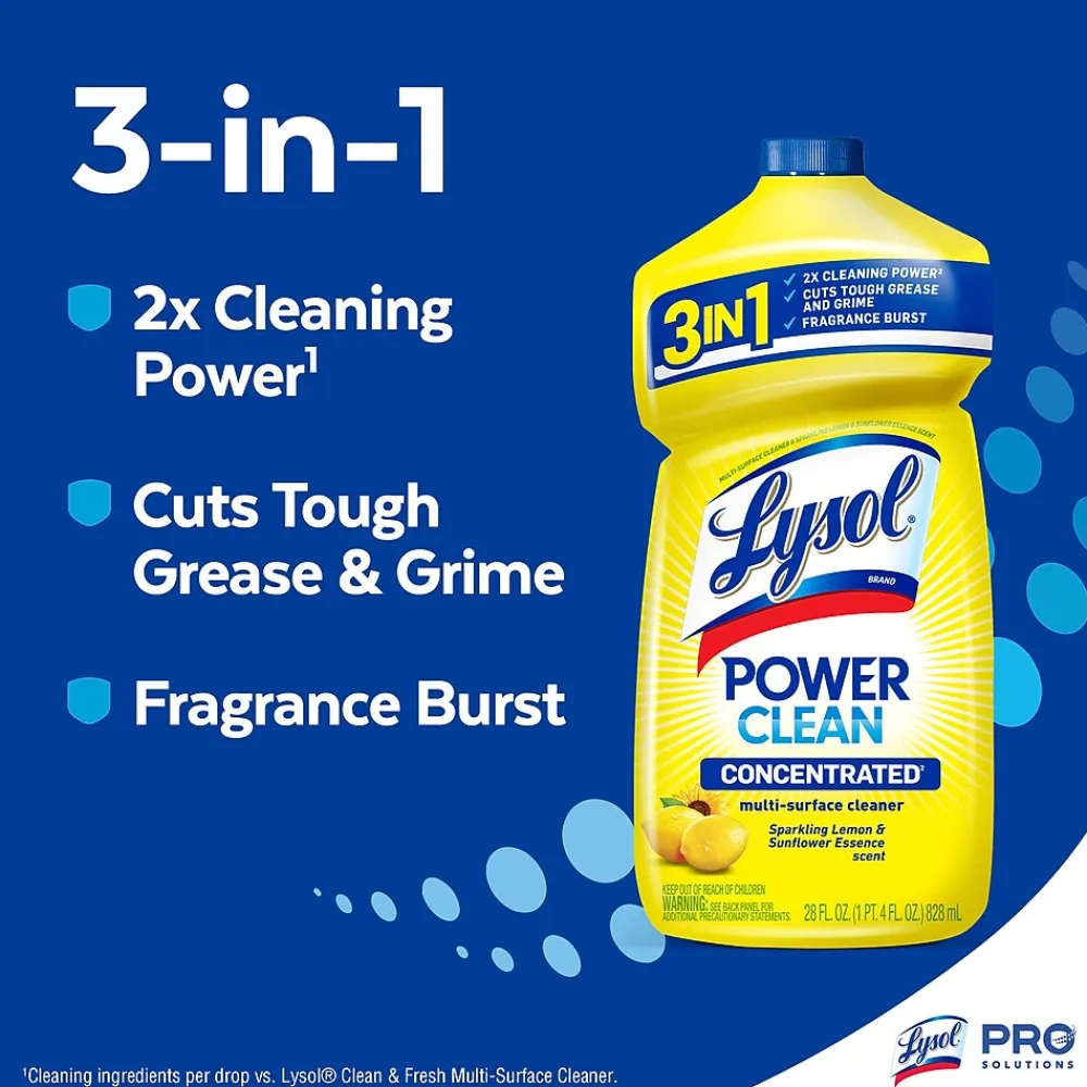 Power Clean Concentrated Multi-Surface Cleaner, Sparkling Lemon & Sunflower Essence Scent, 28 oz, 9/Carton (19200-82513CT)<Lysol Best