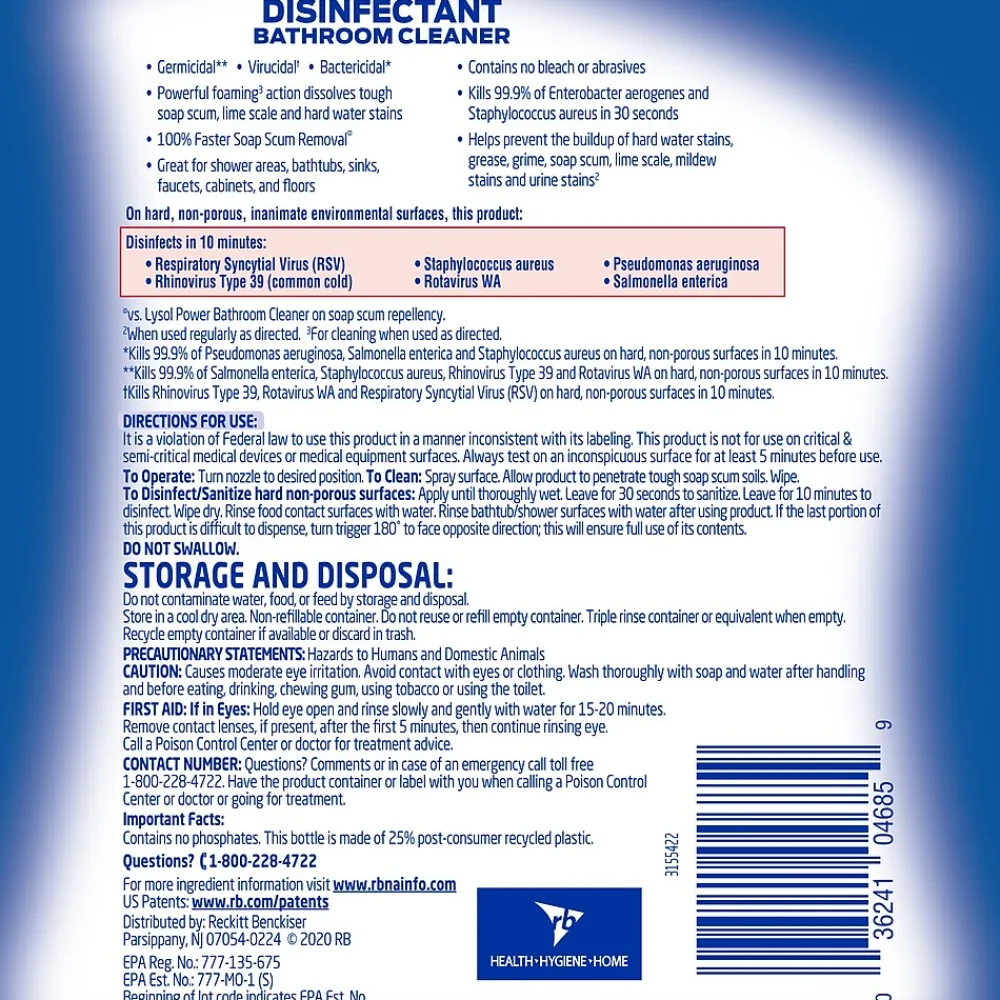Lysol PRO Disinfectant Power Bathroom Foamer, Atlantic Fresh Scent, 32 oz. (36241-04685)<Lysol Professional Hot