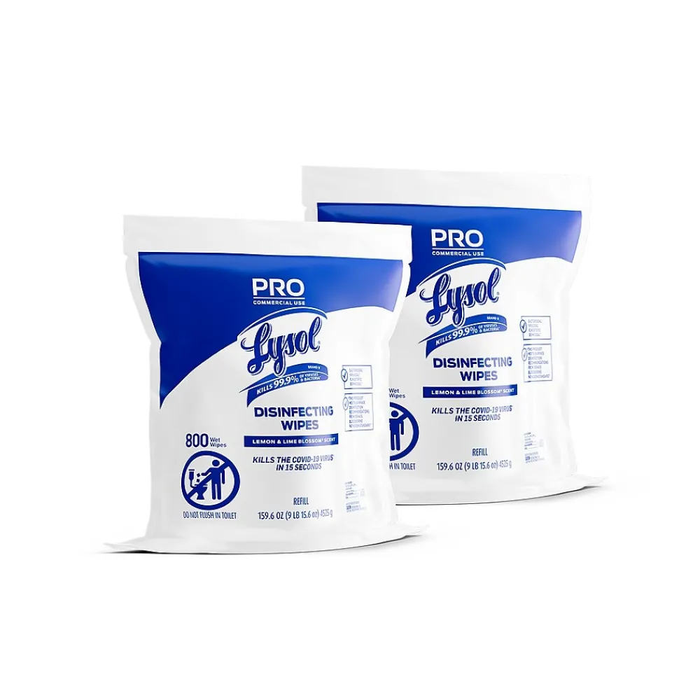 Pro Disinfecting Wipes, Lemon & Lime Blossom Scent, 800 Wipes/Refill Bag, 2 Bags/Carton (1920099857)<Lysol Online