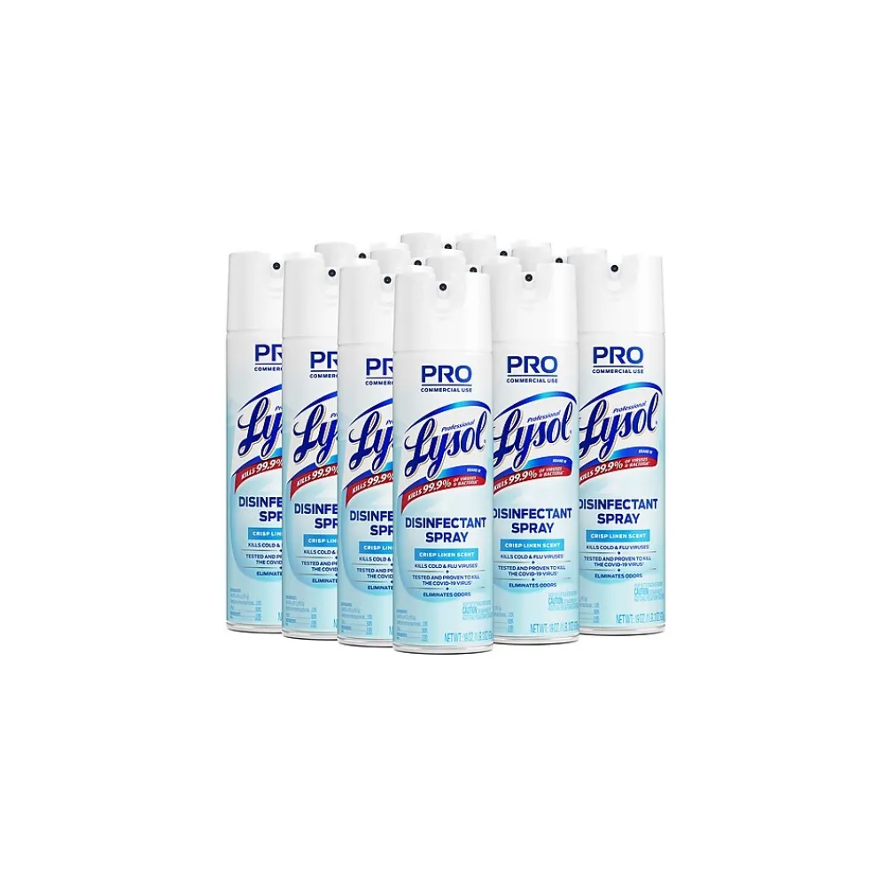 Professional Cleaner Disinfectant Spray, Crisp Linen Scent, 19 Oz., 12/Carton (36241-74828)<Lysol Discount