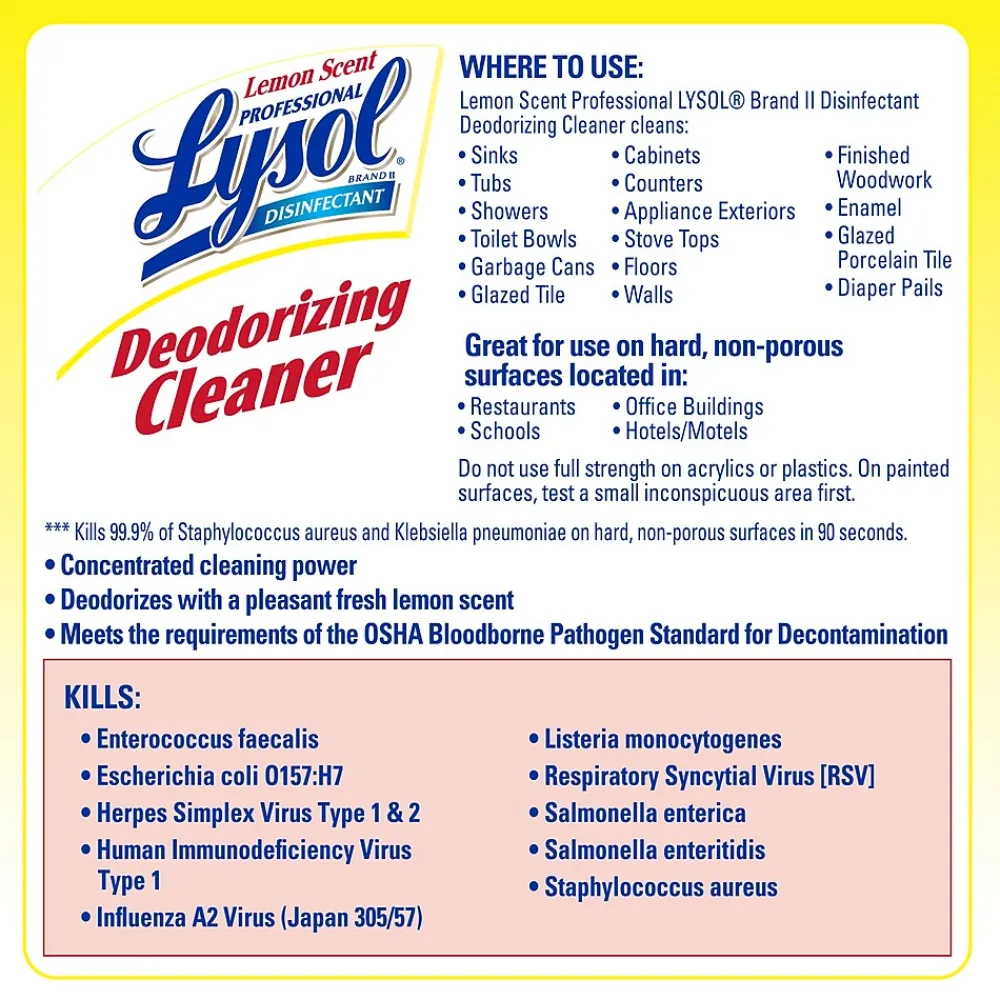 Professional Disinfecting Deodorizing Cleaner, Lemon, 128 oz., 4/Carton (3624176334CT)<Lysol Discount