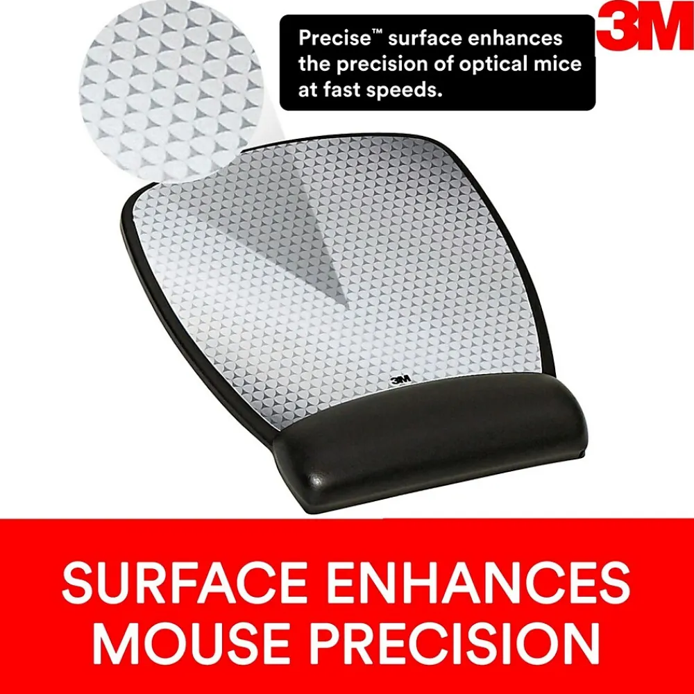 Clearance 3M Precise Mouse Pad with Gel Wrist Rest, Optical Mouse Performance, Battery Saving Design, 6.8" x 8.6", Vertex (MW309LE)