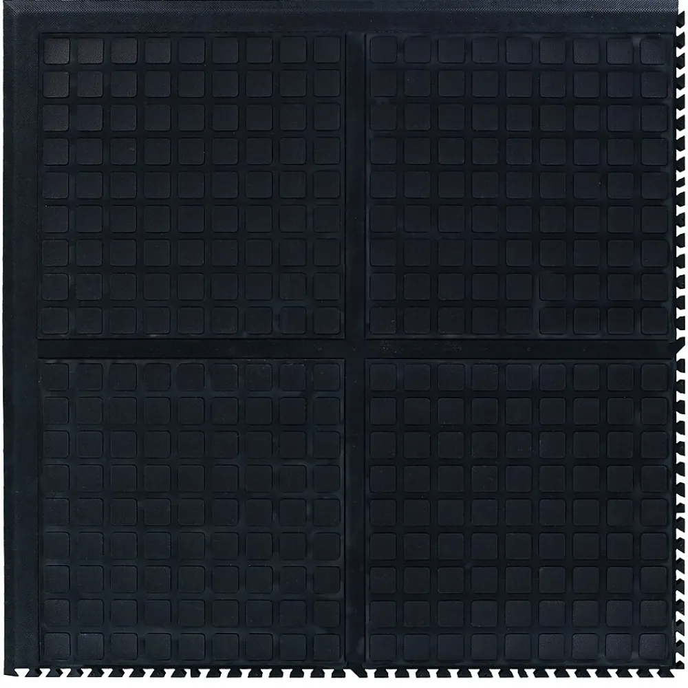 M + A Matting M+A Matting Hog Heaven III Comfort Anti-Fatigue Mat, 39.875" x 39.875", Black with Yellow Striped Border, Corner (447205100)