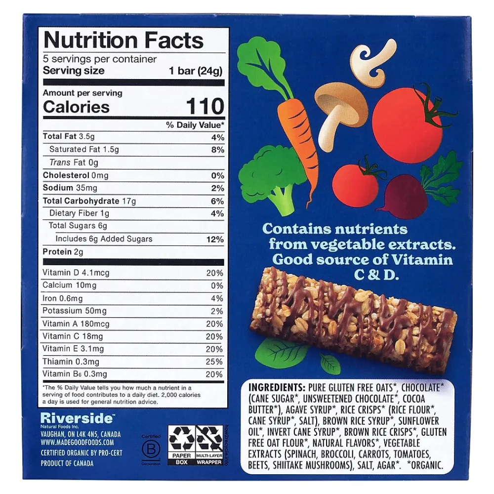 MadeGood Chocolate Drizzled Granola Bars, Vanilla, 0.85 oz, 5/Box, 6 Boxes/Pack (307-00427)