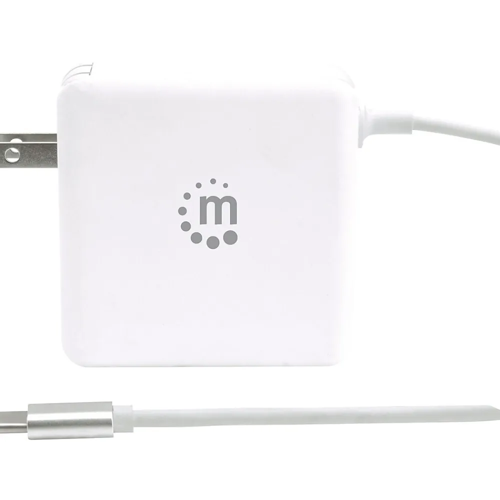Power Delivery Wall Charger with Built-in USB-C Cable, 60-Watts, White, (180245)<Manhattan New