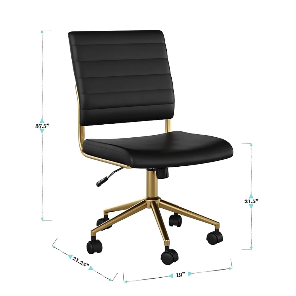 Office Chairs*Martha Stewart Ivy Armless Faux Leather Swivel Office Chair, Black/Polished Brass (CH2209211BKGLD)