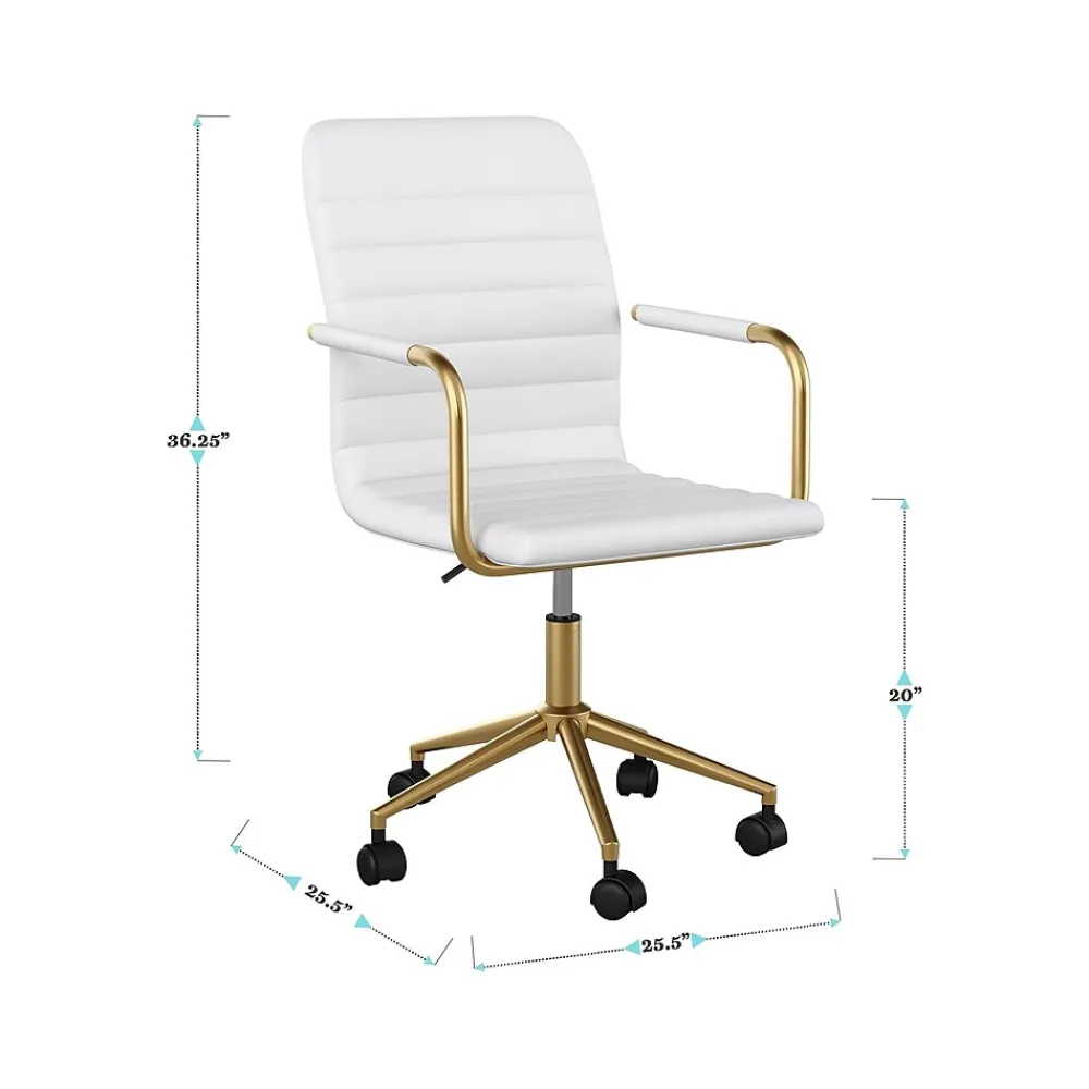 Office Chairs*Martha Stewart Taytum Ergonomic Faux Leather Swivel Office Chair, White (CH142370WHGLD)