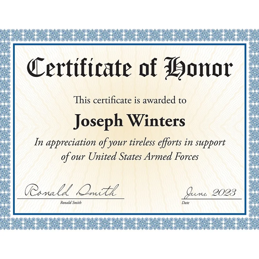 Awards & Certificates*Masterpiece Studios Certificates, 8.5" x 11", Westminster Blue, 100/Pack (961032)